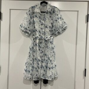 Elegant Blue Floral Midi Dress